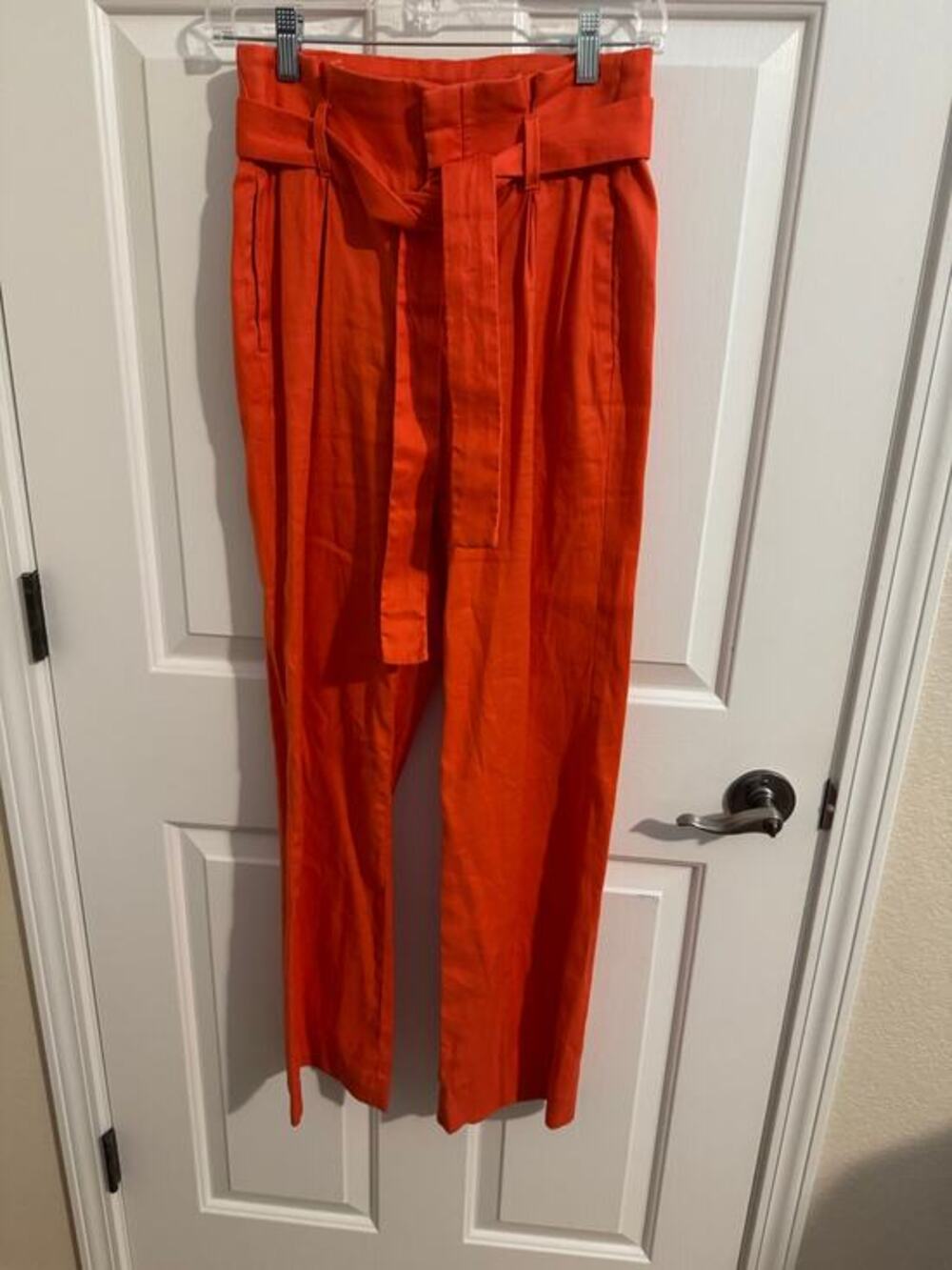 Banana Republic High Waist Paper bag Wide Leg Linen Cotton Pants Orange Size 0